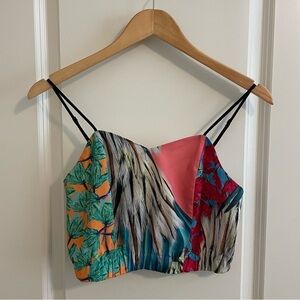 Clover Canyon Multicolor Print Crop Top Floral Leaves Size Small